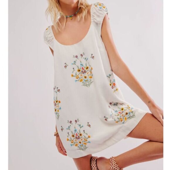 NEW Free People Wildflower Embroidered Mini Dress - Picture 1 of 7